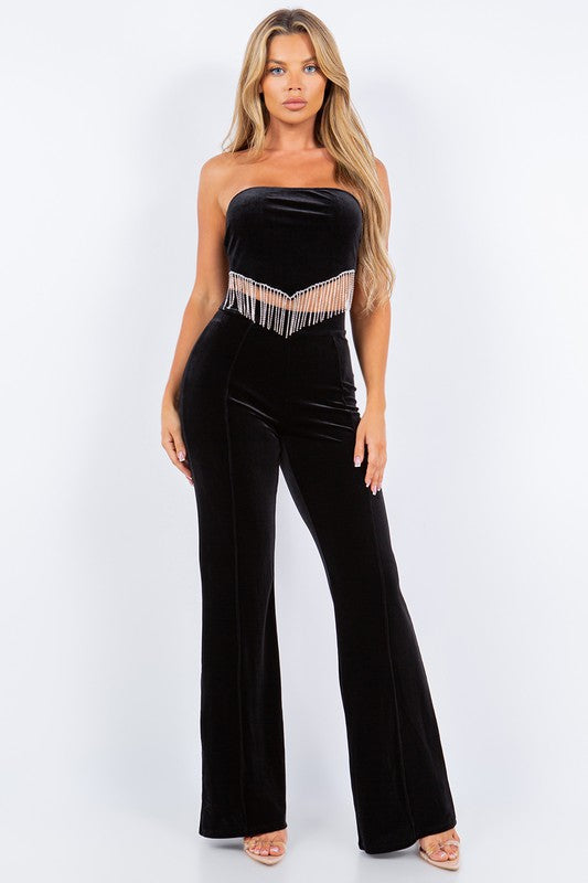 VELVET TOP WITH RHINESTONE AND PANTS SET