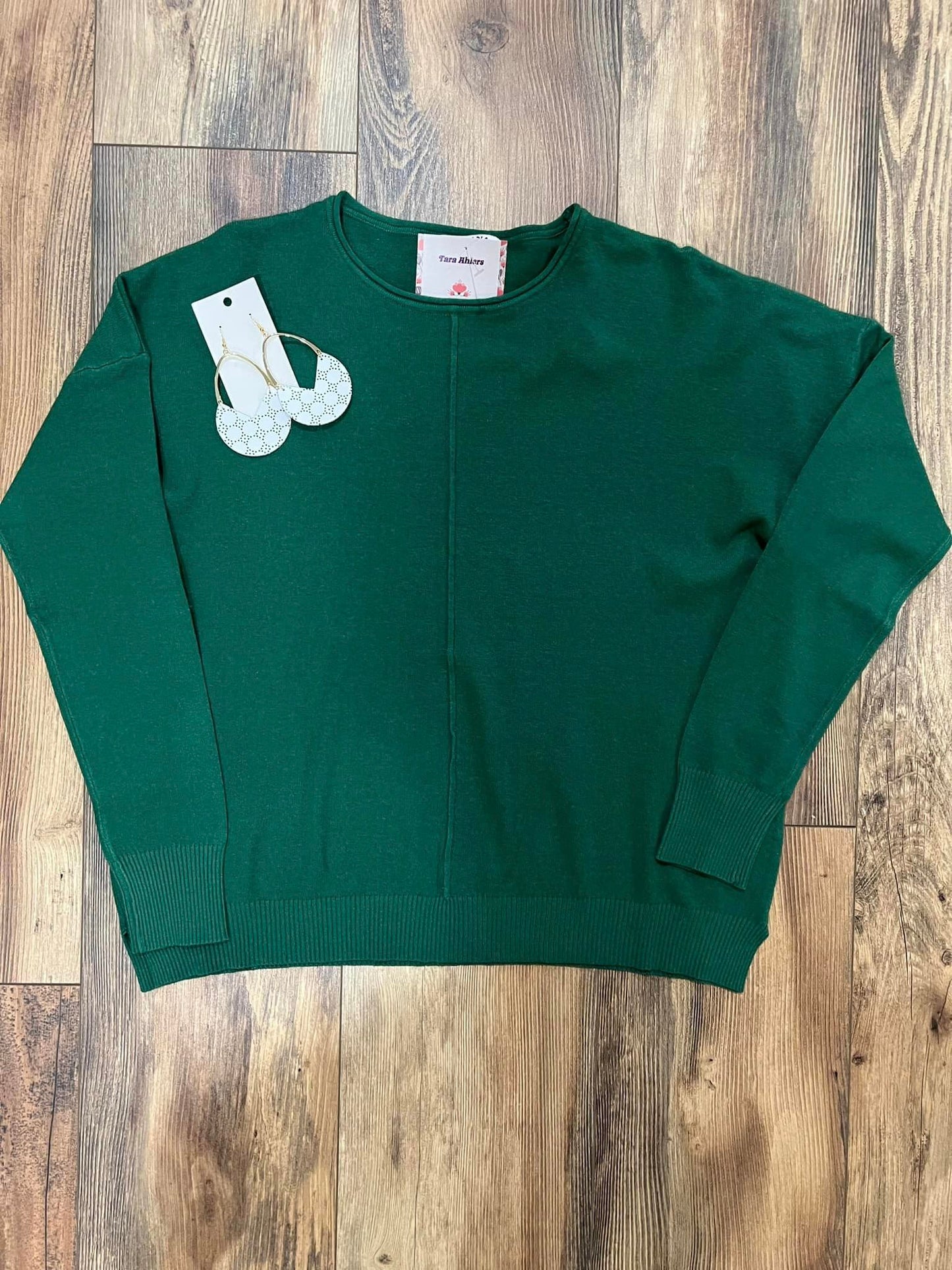 Front Round Neck Sweater Dark Green