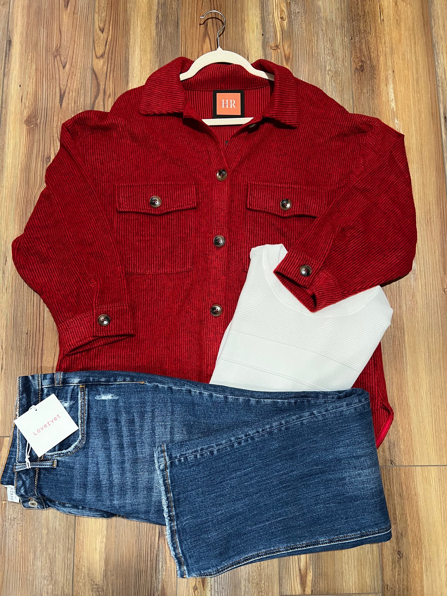 Plus Size Long Sleeve Button Down Brushed Waffle Shacket