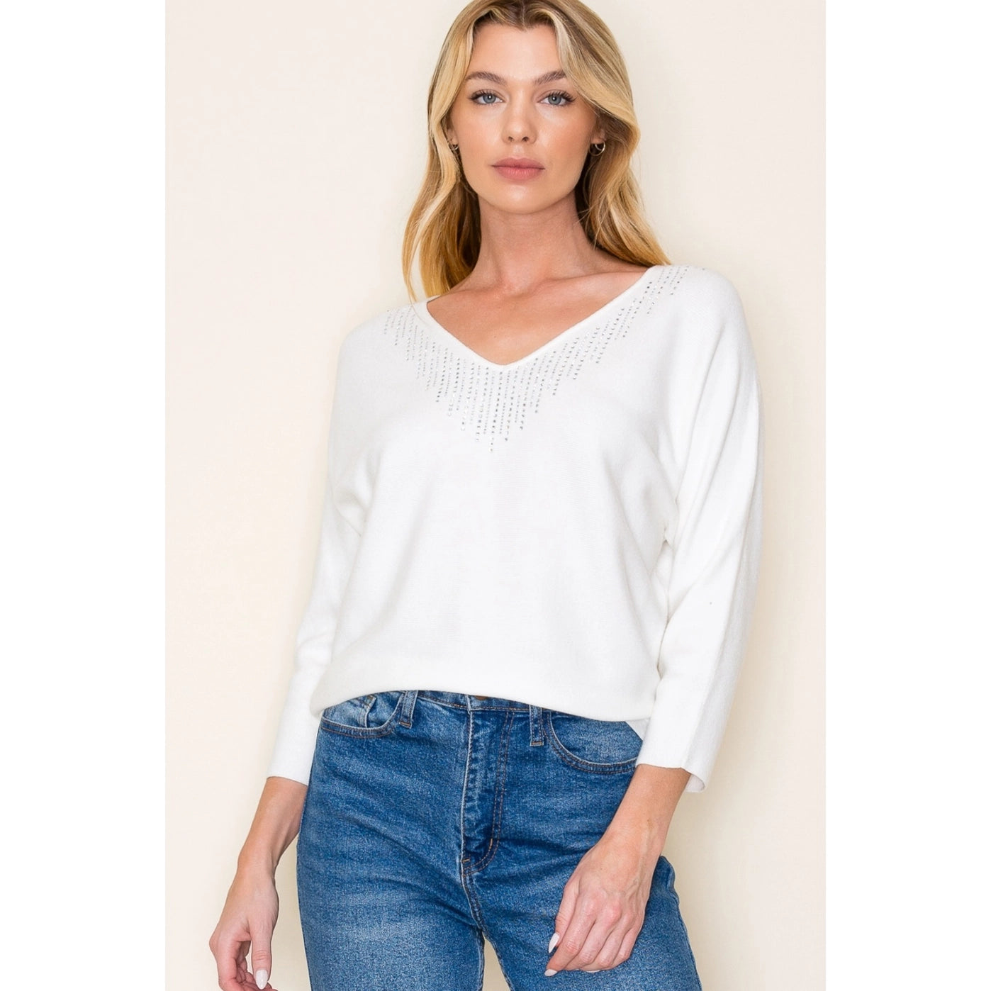 Lonna Stone White Dolman Sleeve Sweater