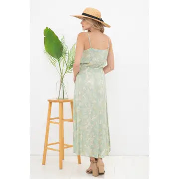 Tianna Tropical Floral Button Up Waist Cami Midi Dress