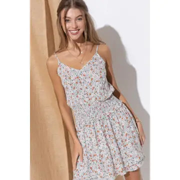 Fia Floral Smocked Cami Button Skirt Mini Dress