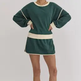Yarrow Contrast Loose Pullover and Lace-Up Waist Skirt Set
