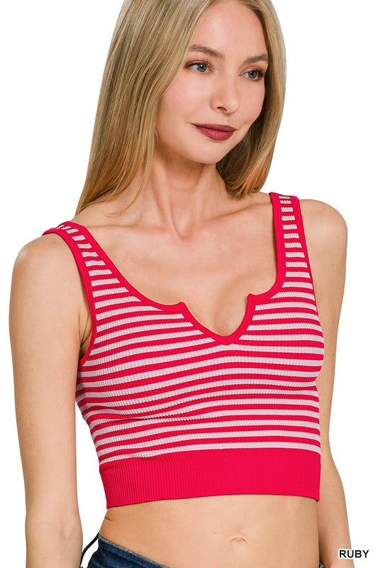SEAMLESS STRIPED KEYHOLE CUTOUT BRA TANK TOP (4) Colors