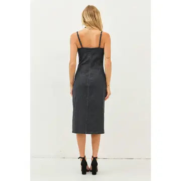 Willa Western Washed Stretchy Denim Dress with Front Slit
