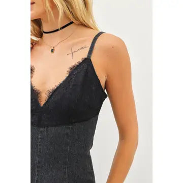 Willa Western Washed Stretchy Denim Dress with Front Slit