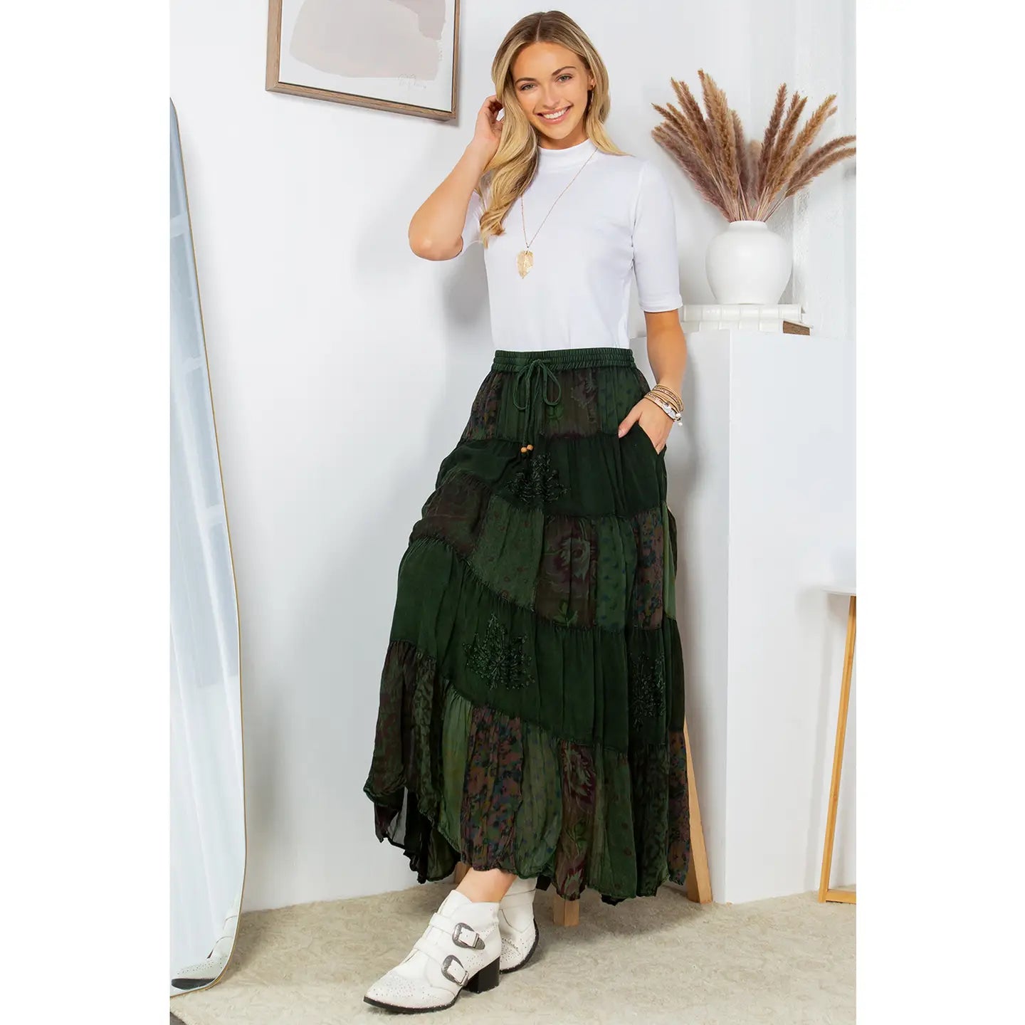 Tiers Skirt Printed Georgette Patched