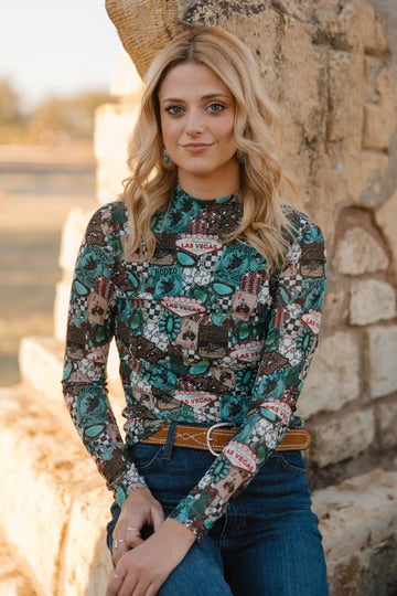 VIVA LAS COWGIRL MESH TOP