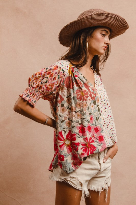 Floral Sweetpea Peasant Top