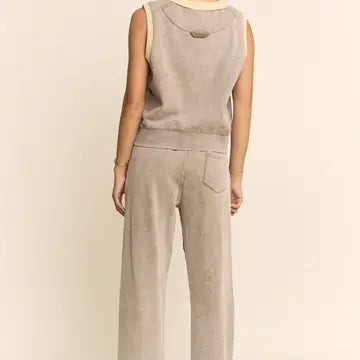 Washed French Terry Contrast Waist Barrel Pants