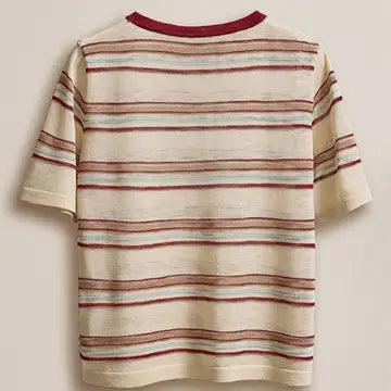 Striped Knit Ringer Tee with Crew Neck (2) Colors