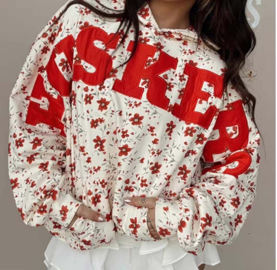 Floral Nebraska Hoodie Satin Appliqué (Limited)