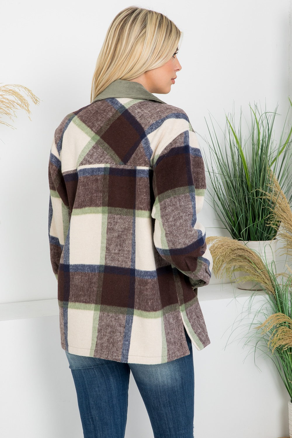 Thea Wool Like Plaid with Corduroy Pockets