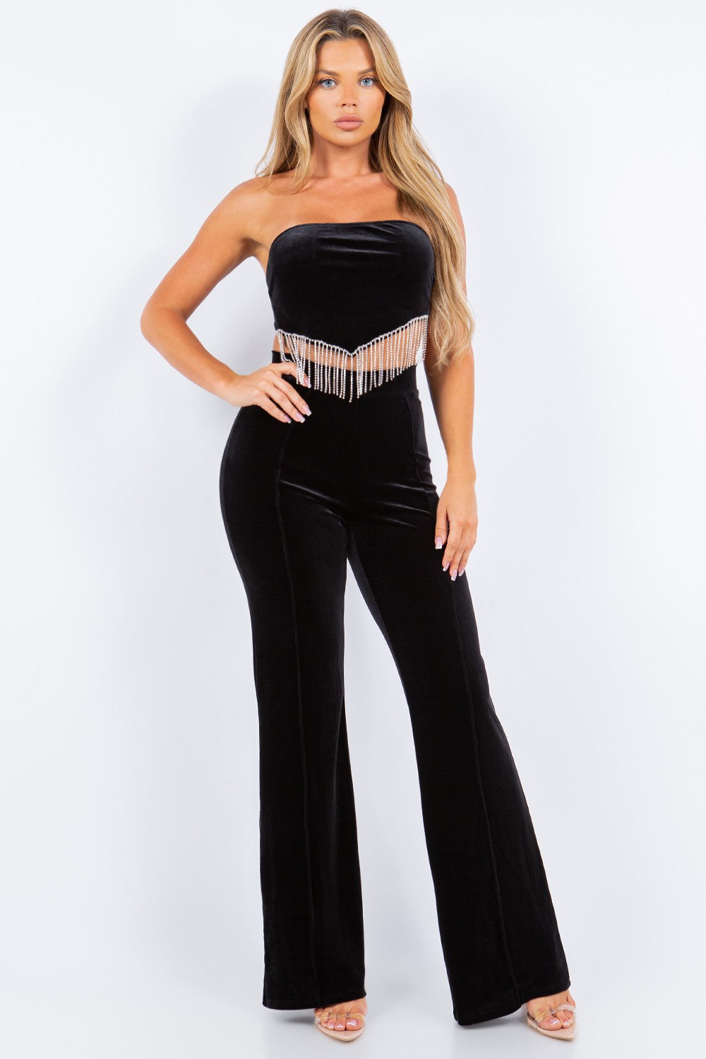 VELVET TOP WITH RHINESTONE AND PANTS SET