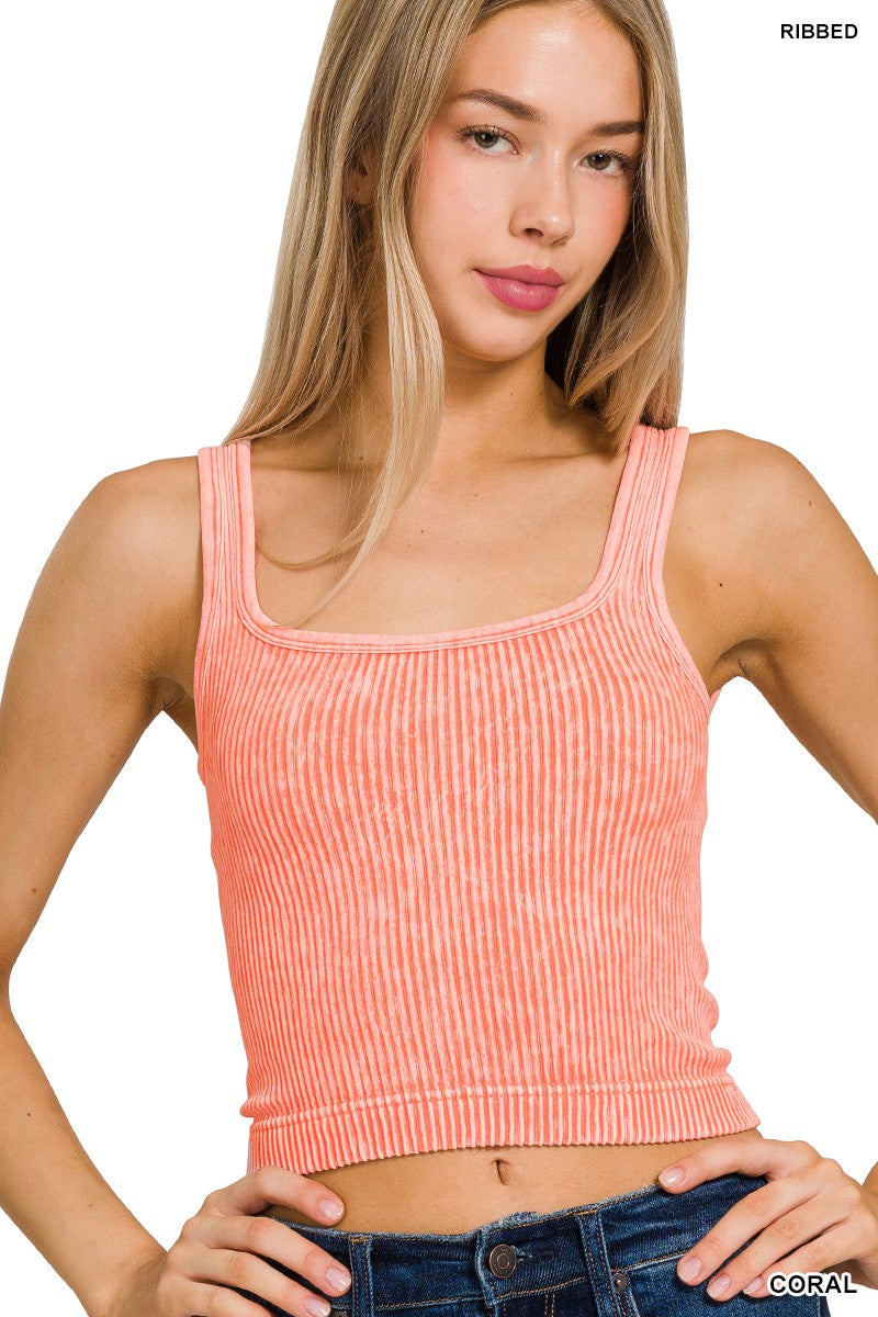 2 WAY WASHED RIBBED CROPPED TANK TOP  (6) COLORS TO CHOOSE