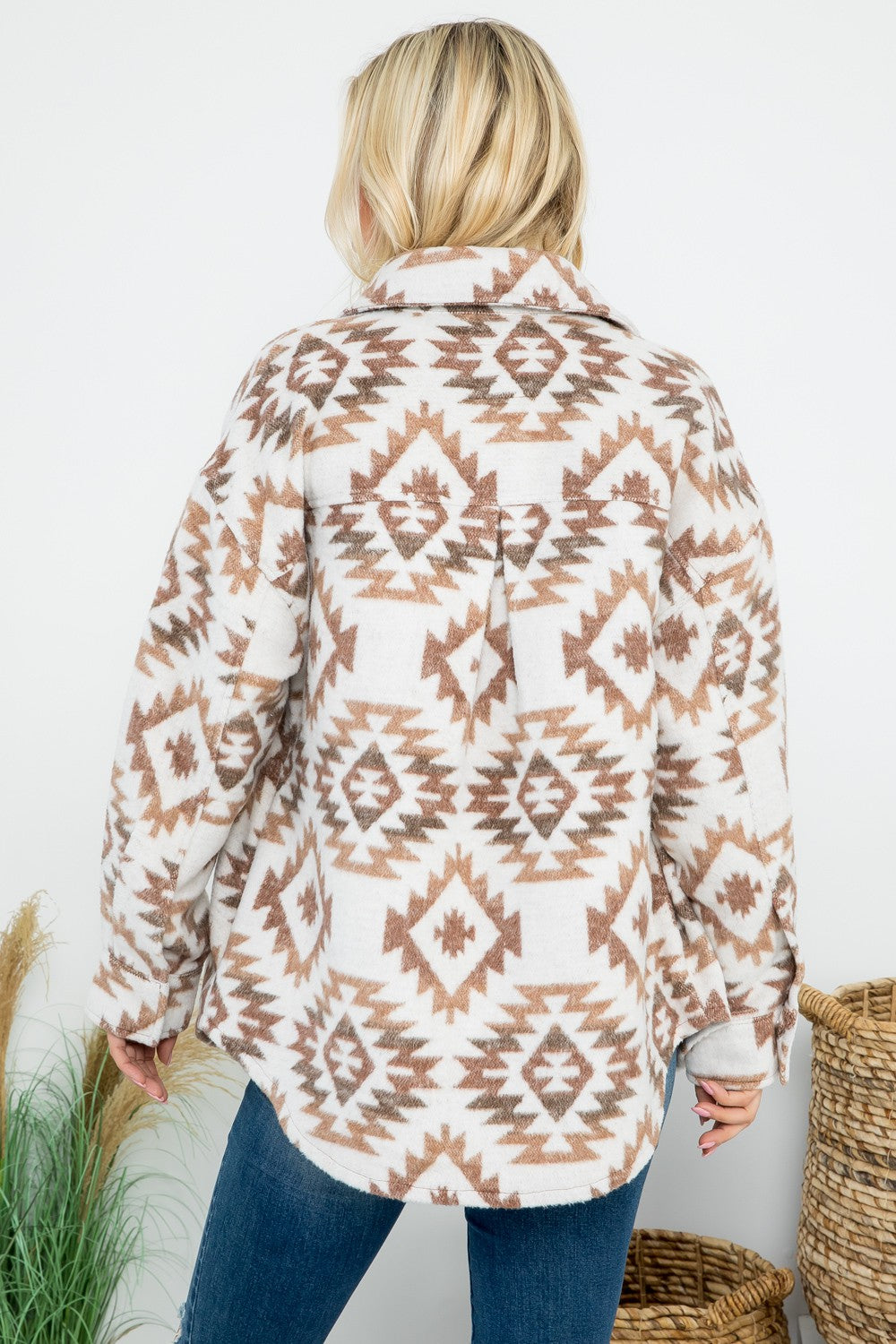 Wool Like Tan Aztec Print Shacket