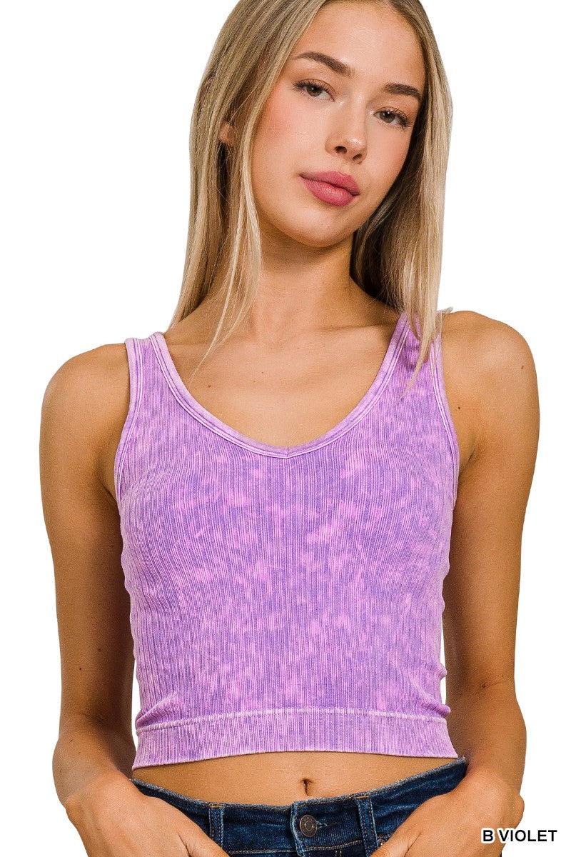 2 WAY WASHED RIBBED CROPPED TANK TOP  (6) COLORS TO CHOOSE