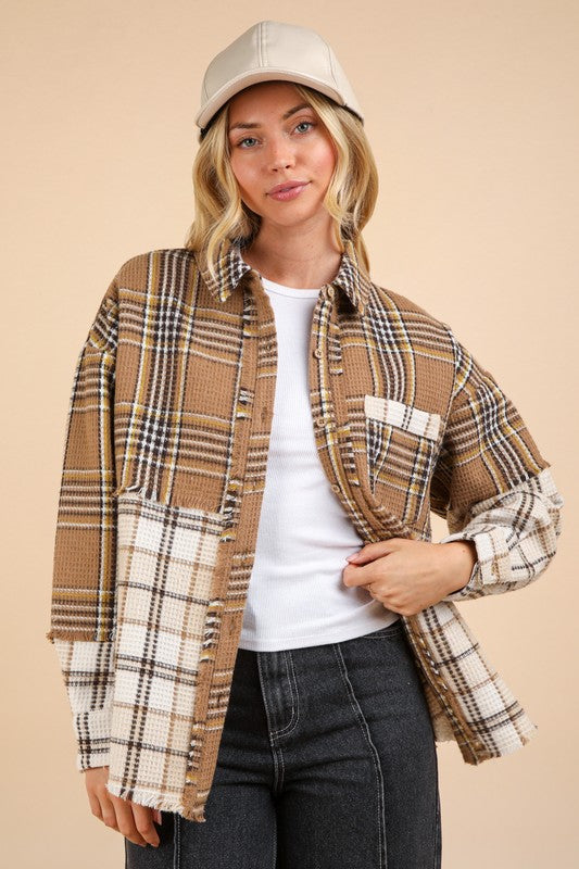 MAGGIE Mixed Plaid Mocha Oversized Shacket Jacket