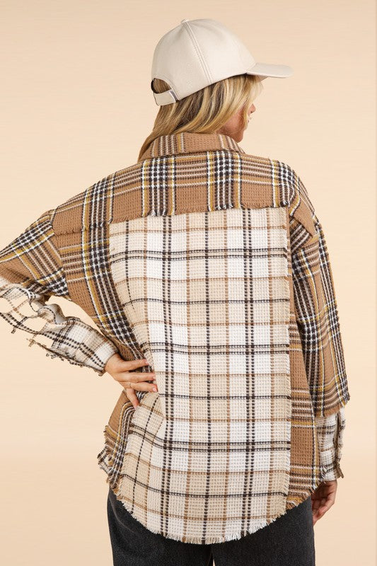 MAGGIE Mixed Plaid Mocha Oversized Shacket Jacket