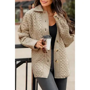 Shar Solid Quilted Button Front Shacket