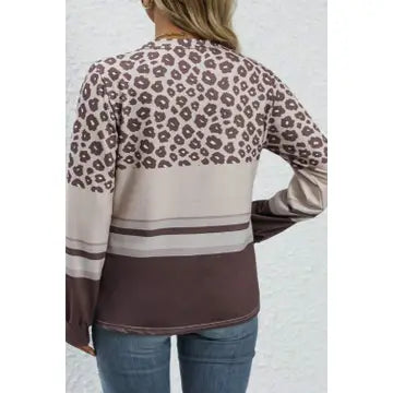 Leopard Stripe Long Sleeve Top Plus Size