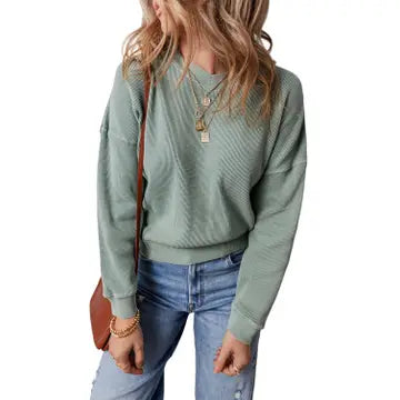 Whalen Waffle Knit Drop Shoulder V-Neck Top