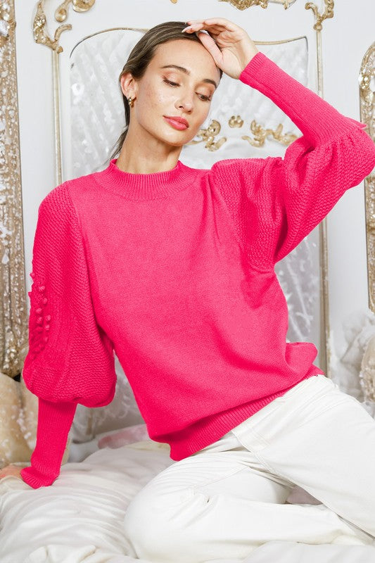 TAYA TEXTURED LONG PUFF SLEEVE SWEATER TOP