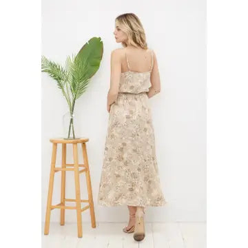 Charlie Tropical Floral Button Up Waist Cami Midi Dress