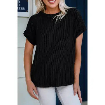 Laylee Textured Knit Round Neck T-Shirt