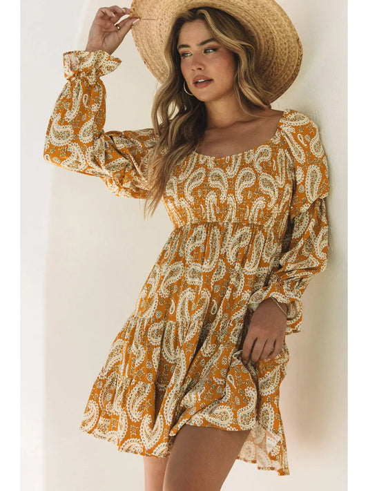 Bonita Boho Paisley Long Sleeve Floral Dress