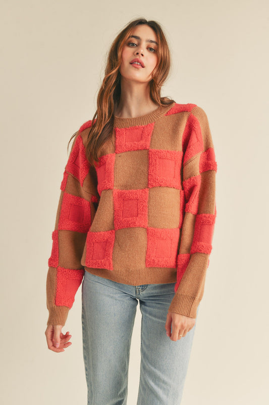 HOLLY TEXTURED CHECKERED SWEATER