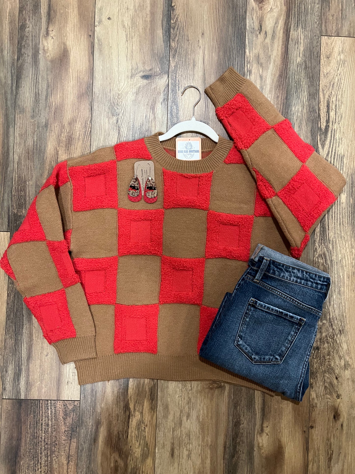 HOLLY TEXTURED CHECKERED SWEATER