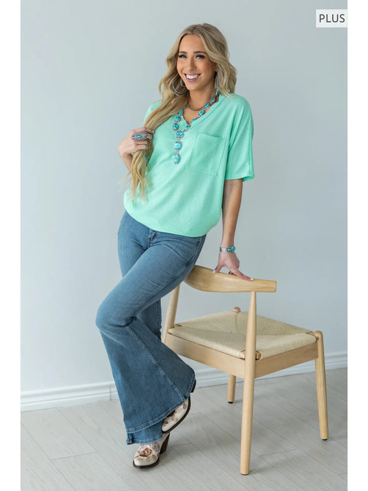 Curvy Two Tone Waffle Top (3) Colors