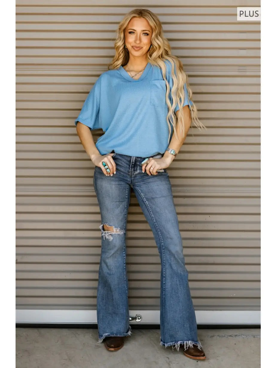 Curvy Two Tone Waffle Top (3) Colors