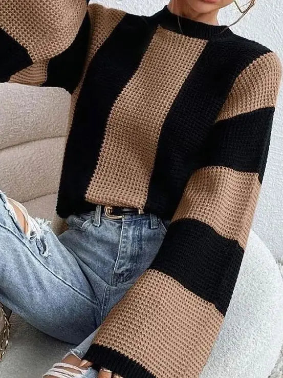 Raven Color Block Striped Bell Sleeve Sweater