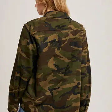Button Down Camo Print Sherpa Inner Jacket