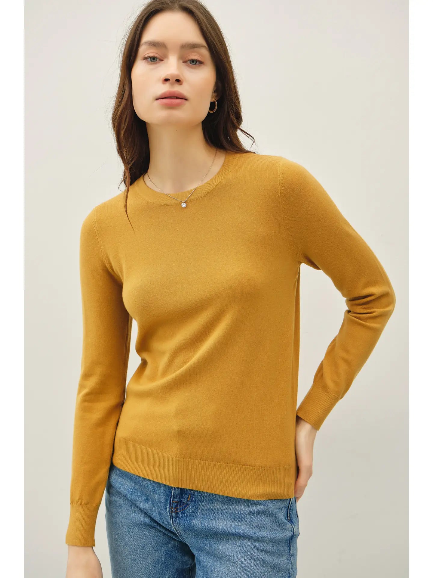 Gloria New Color-Viscose Crew Neck Soft Knit Sweater