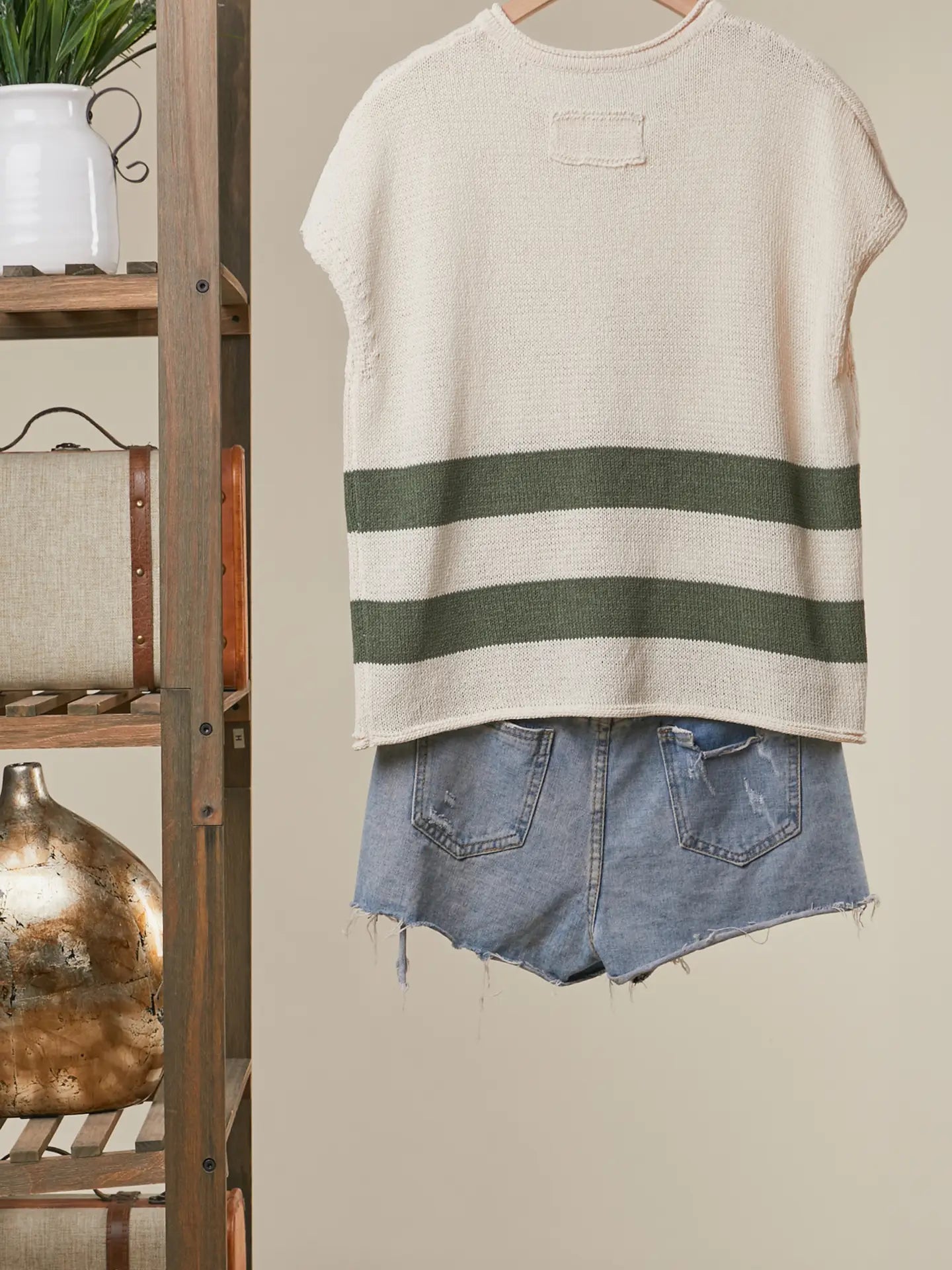 Granny Square Cropped Sweater with Stripes