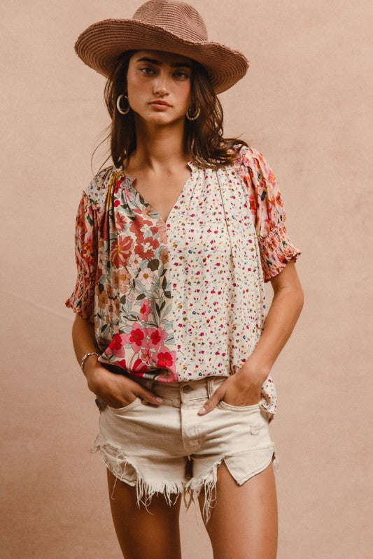 Floral Sweetpea Peasant Top