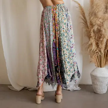Artisan Bohemian Patchwork Handkerchief Maxi Skirt New