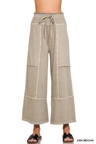 French Terry Washed Exposed-seam Wide Leg Pants (3) Colors