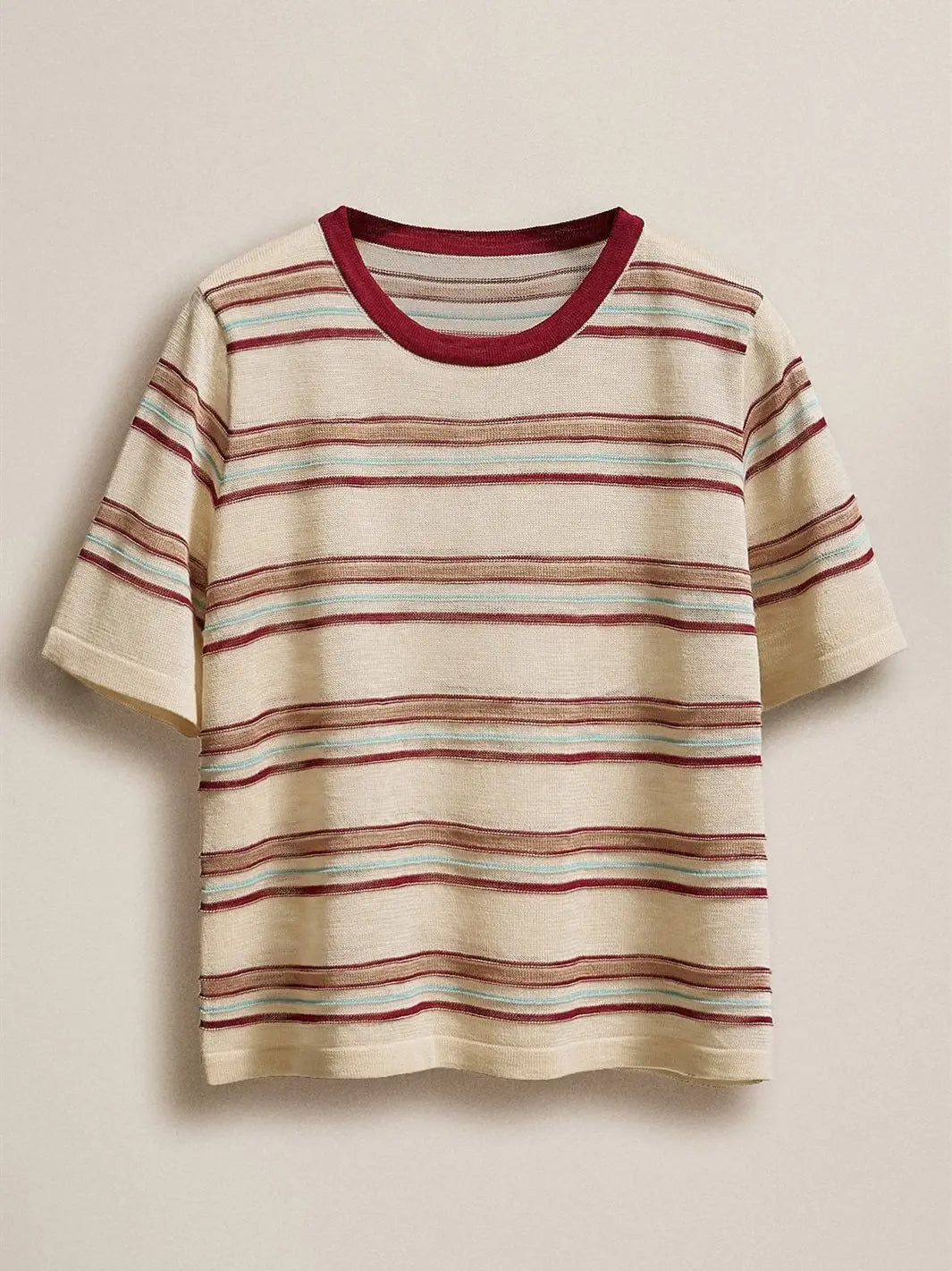 Striped Knit Ringer Tee with Crew Neck (2) Colors