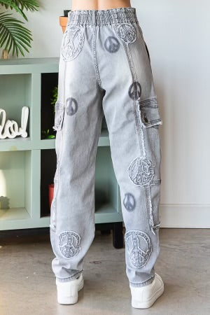 Peace Faded Grey Wash Denim