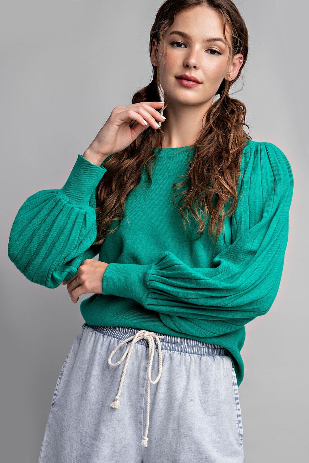 Pleated Puffy Sweaters  (2) Colors