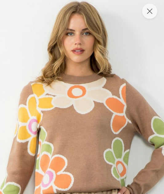 Felicia Flower Print Knit Sweater