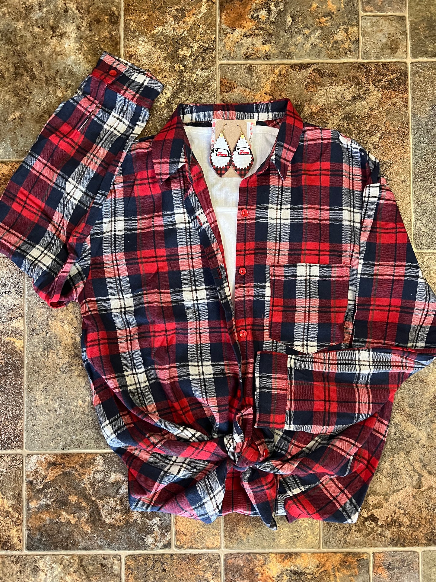 Rita Red Loose Fit Button-Down Plaid Shirt