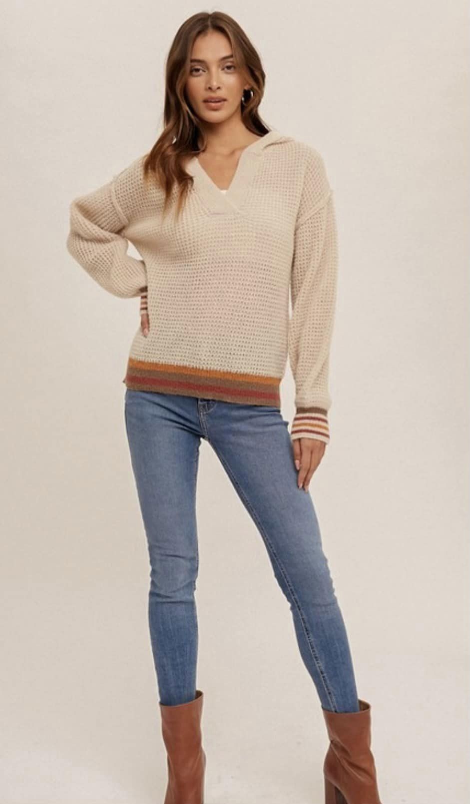 Sienna Oatmeal Stripe Sweater Hoodie