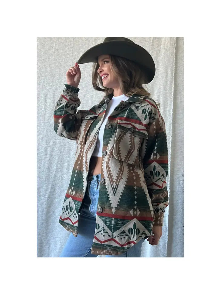 Aztec Print Western Vibe Oversized Button Down Shacket