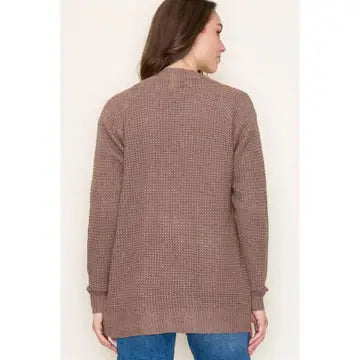 Ashton Open Front Waffle Textured Sweater Cardigan with Pockets