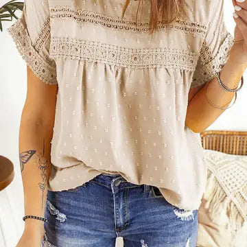 Coral Circle Lace Dotted Top